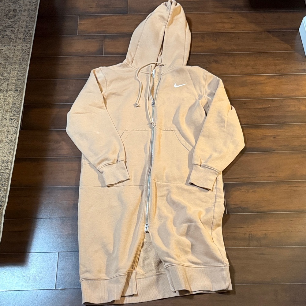 Nike Tan Hooded Zip-Up Sweatshirt Dress